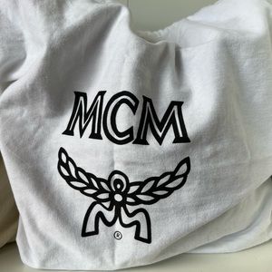 MCM Grained Calfskin Milla Drawstring Bucket Bag in Phantom Gray